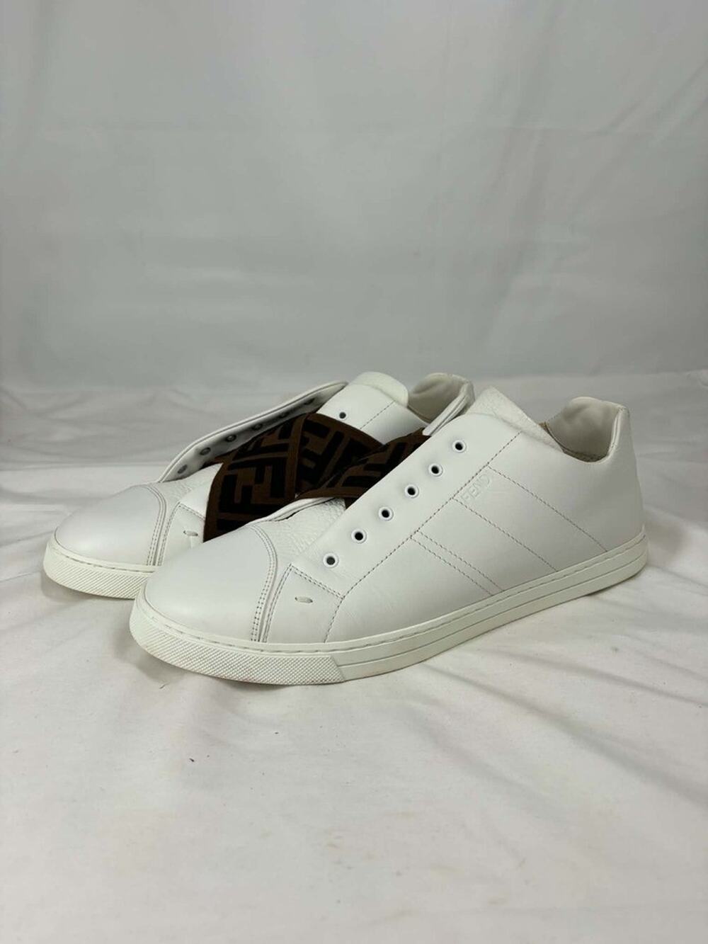 Fendi Forever Reloaded Sneakers White Leather Slip Ons Laceless SPB-EB 328955